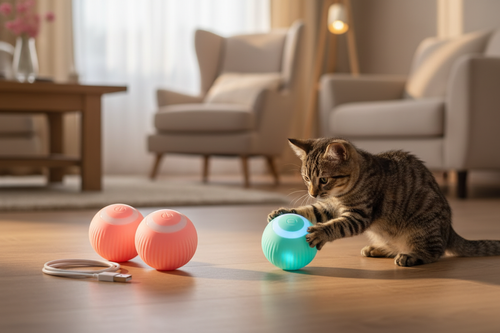 Pelota inteligente con gato en sala