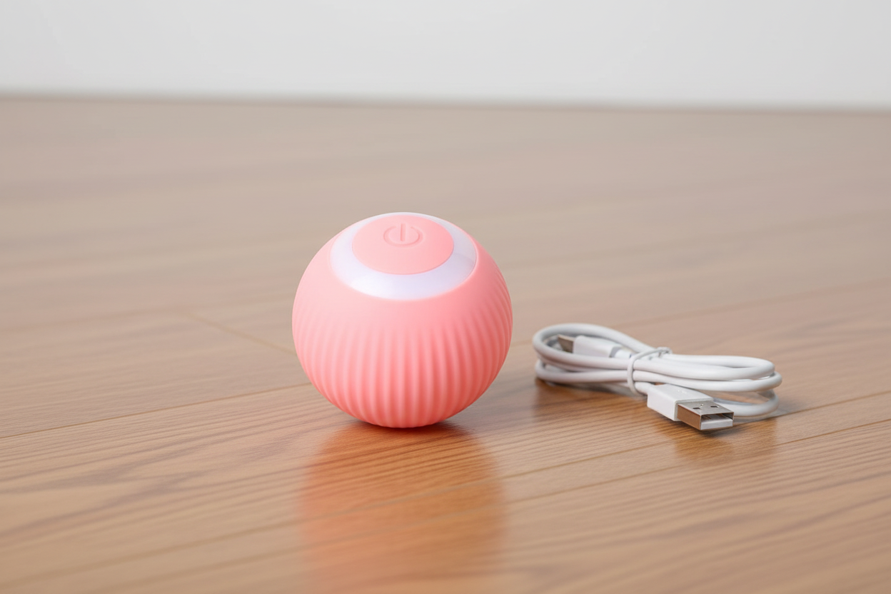 Pelota rosa en piso de madera